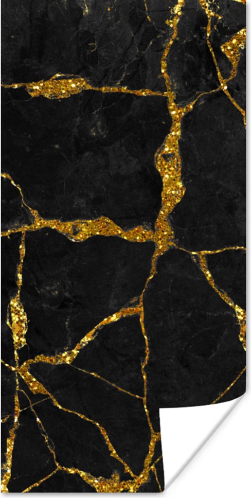 MuchoWow Poster Marmor - Gold - Schwarz - Marmoroptik - Glitter 40x80 cm - Dekoration