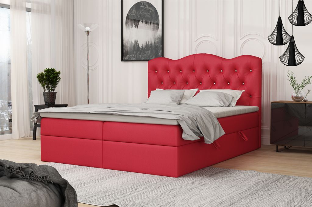FEDVE Boxspringbett Schlafzimmerbett ROYAL mit 2 Bettkästen, Doppelbett mit Bonell-Matratze und Topper 180x200