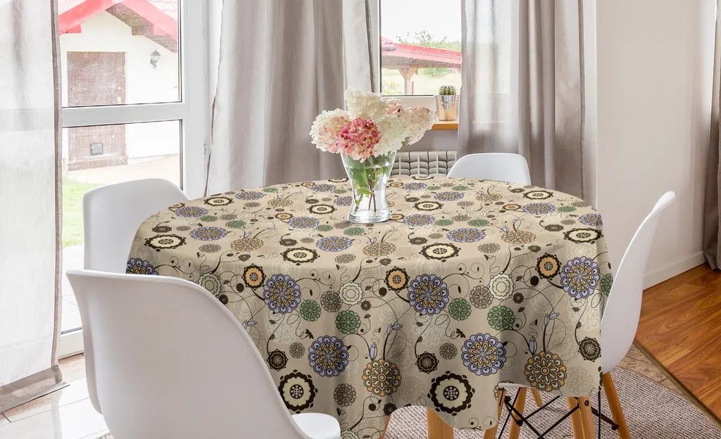 ABAKUHAUS Tovaglia Rotonda 150 cm Lavabile Antimacchia Fiori Eleganti