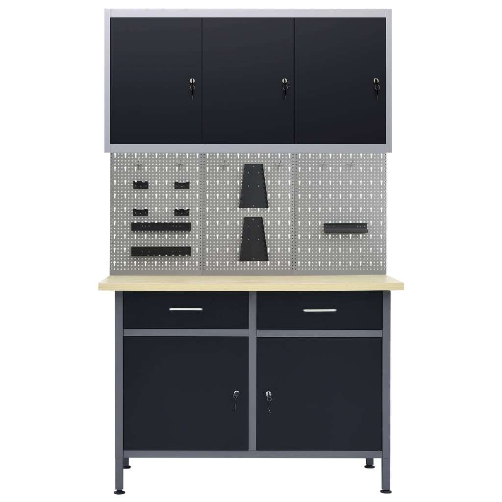 vidaXL Werkbank mit 3 Werkzeugwänden und 1 Wandschrank Produktbild 
