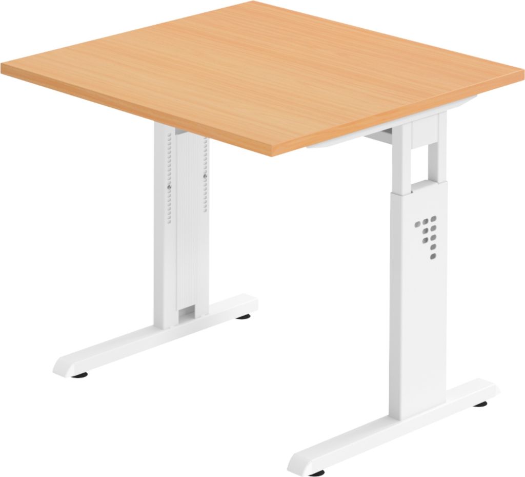 bümö Schreibtisch Serie-O - Nachbildung: Buche, Größe: 80 x 80 cm, Gestell: Weiß