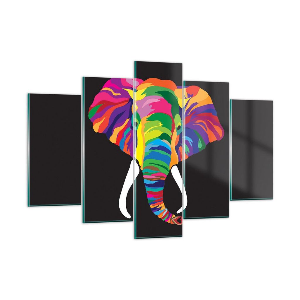 Bilder auf glas - Elefant spaß bunt tier - 150x100cm - Glasbilder - Wandbilder - Kunstdruck - zum Aufhängen bereit - Wanddekoration aus Glas - Gl...