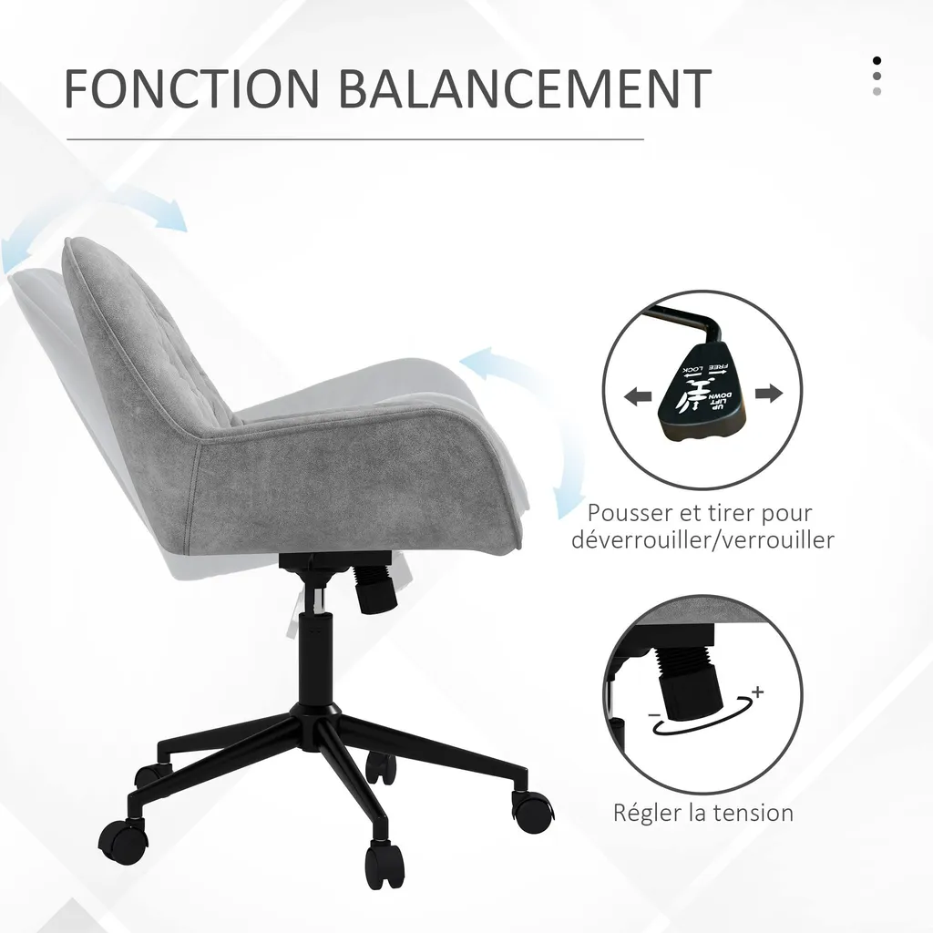 Fauteuil de bureau confortable anti-mal de dos velours gris réglable