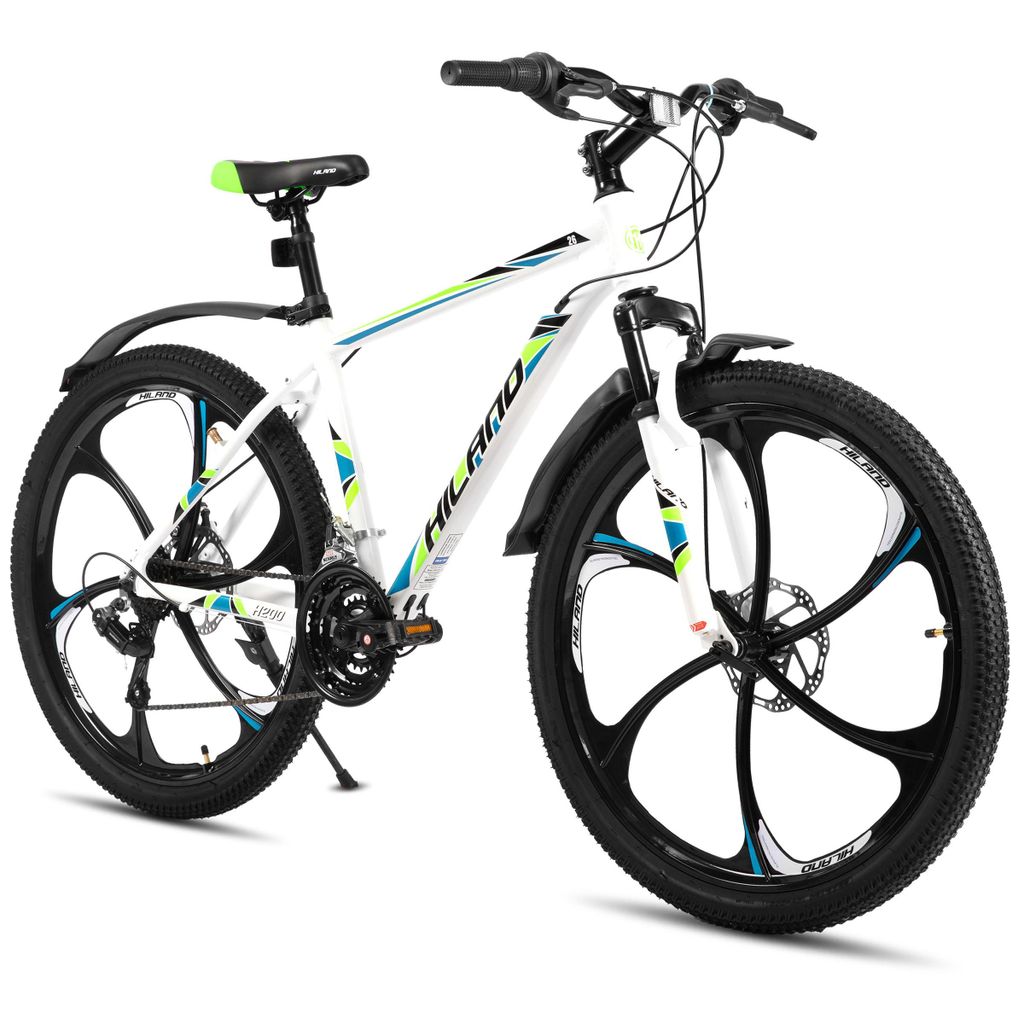 Hiland 26 Zoll Mountainbike für Erwachsene, 6 Speichenrad 18 Gang Herren Damen Mountainbike, mit Doppelscheibenbremse, 26 Zoll MTB Aluminiumrahmen