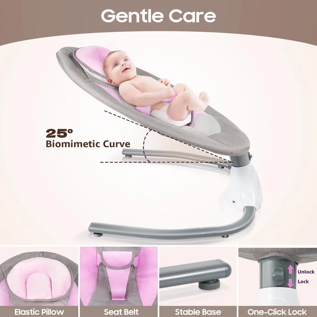 Transat Bébé Électrique - Stop aux Pleurs avec Balançoire Rose 18kg - 5