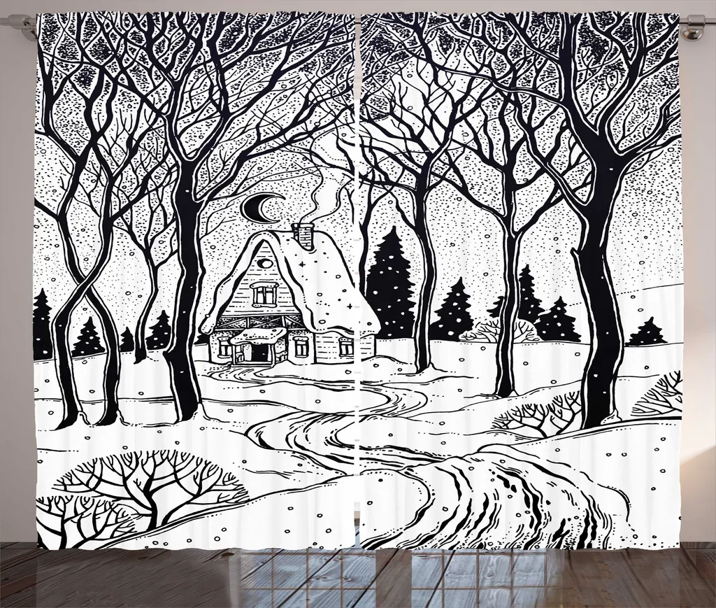 ABAKUHAUS Rideau rustique Winter Cozy Cabin 280 x 225 cm Gris Anthracite