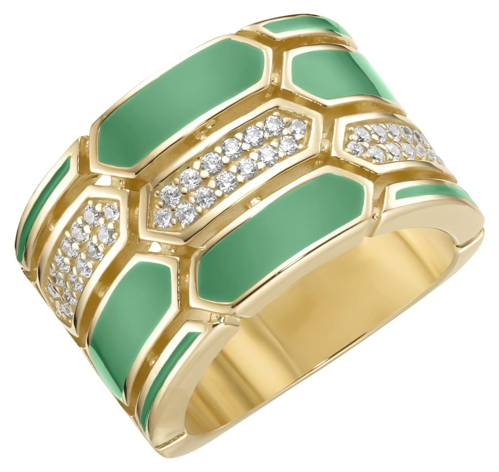 Ring Giorgio Martello Milano mit Emaille-Einlagen und Zirkonia, Silber 925 Gold 54