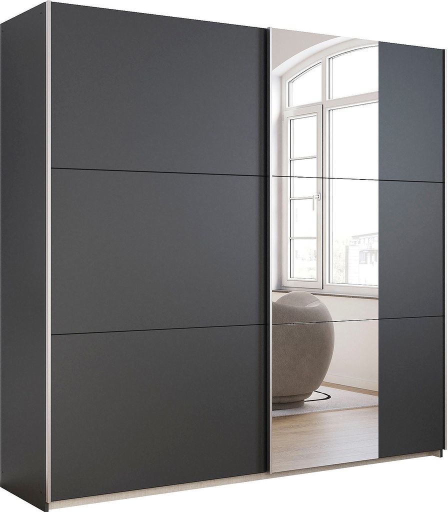 Kleiderschrank Schwebetürenschrank grau mit Spiegel 218 cm 2-türig - KRONACH - Die Möbelfundgrube
