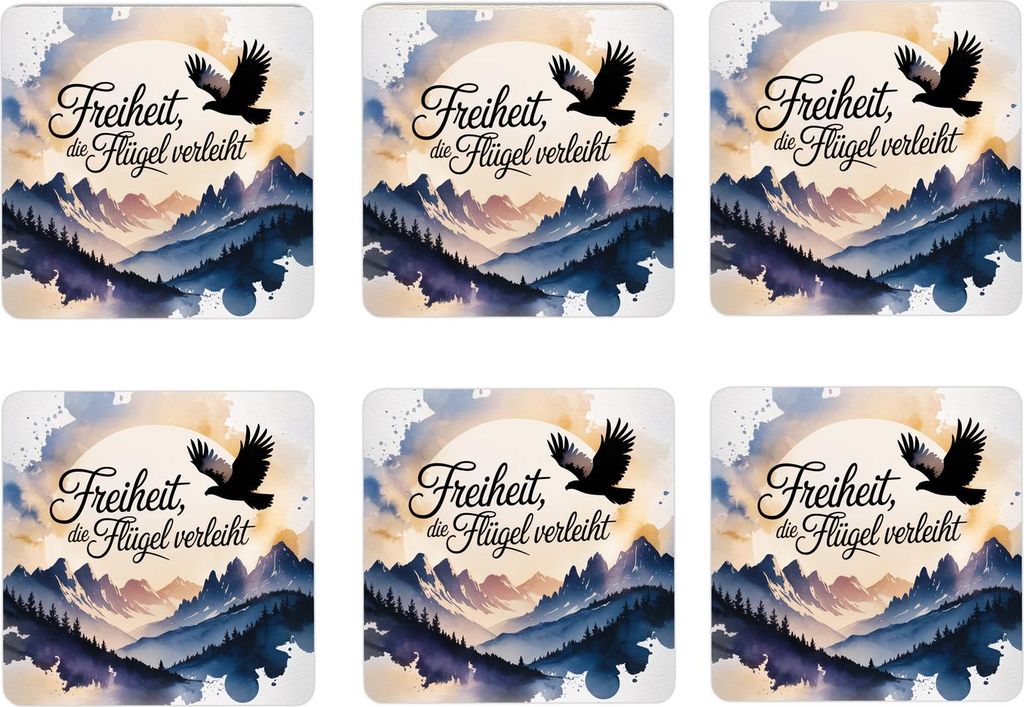 Allgäu Steinadler 6er Set Untersetzer aus Holz - Freiheit, die Flügel verleiht