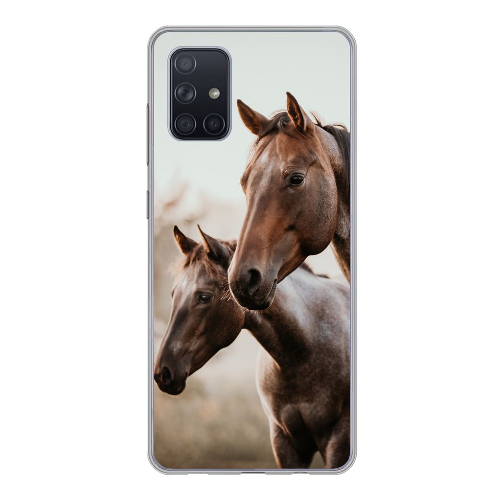 MuchoWow Handyhülle Schutzhülle Hülle für Samsung Galaxy A51 5G Pferde - Natur - Braun Silikon Softcase Handy Hülle - Abbildung