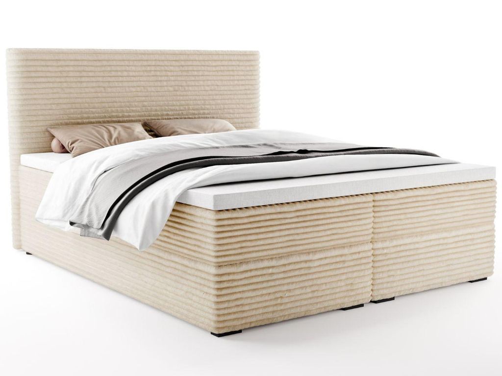 FurniDe24 Boxspringbett Vito 140x200 - Bett mit Matratze und Topper – Kontinentalbett mit Bettkasten und Matratze – Doppelbett Beige (Vito 29)