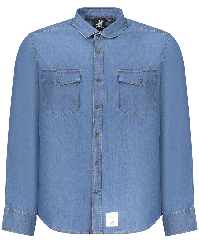 Elegantes Herren Langarmshirt Blau mit französischem Kragen und Taschen