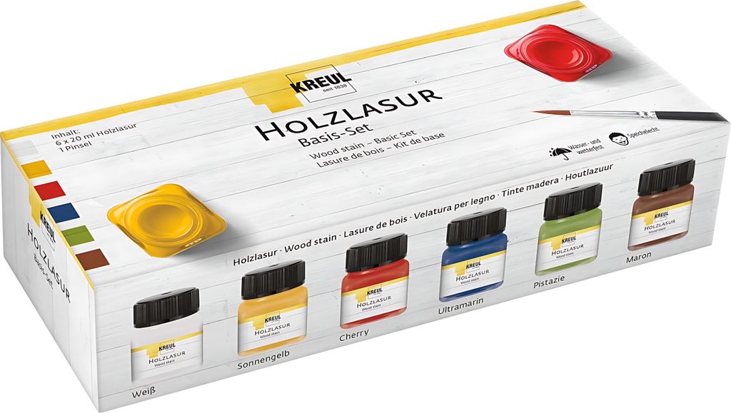 KREUL Holzlasur Creativset 6 x 20 ml fließend-flüssig auf Wasserbasis