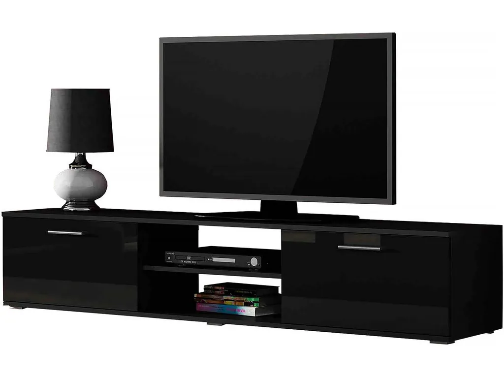 Meuble TV KARA Noir Brillant Laqué - Finition Haute Qualité et Design