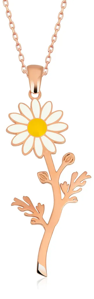 Pendentif marguerite pour femme en argent véritable et métal rosé