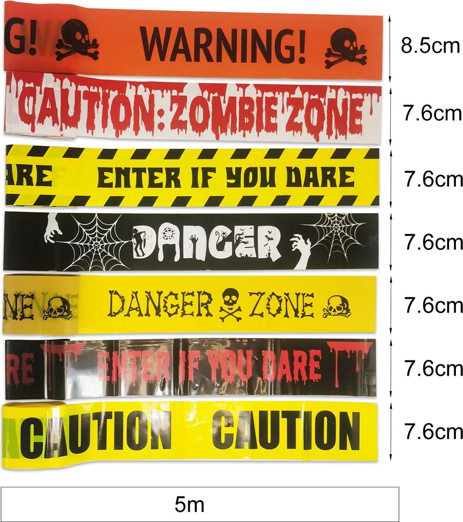 4 Stück Halloween-Warnband-Set, gruselige Warn-Dekorationsstreifen, bedrucktes Halloween-Klebeband für Spukhaus-Partys, Outdoor-Dekorationen