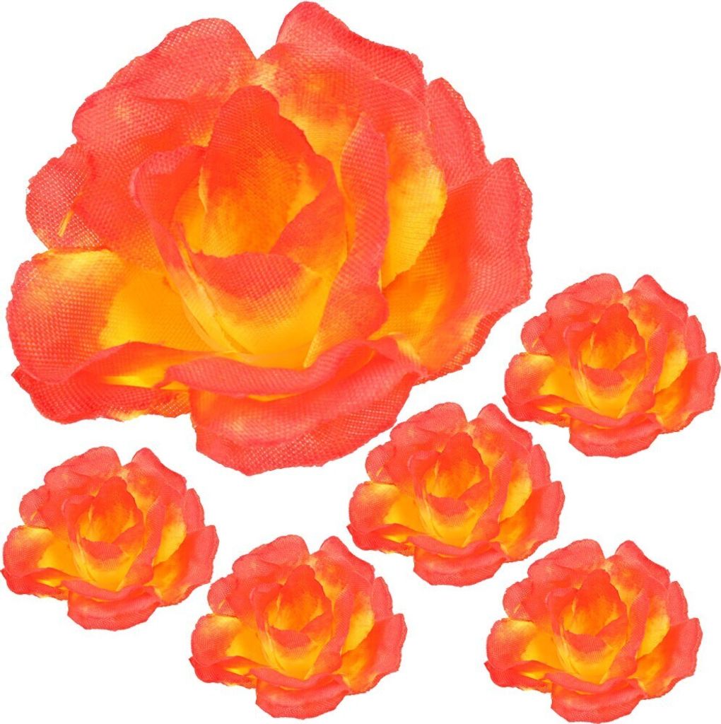 Dekolo Künstliche Blumen Blütenköpfe Rosen Dekorative Pflanzen Hochzeit 6 Stück Orange