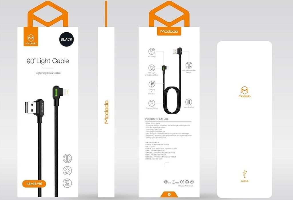 Mcdodo Câble De Charge Rapide, Angle 90° Led Pour Iphone Image du produit 