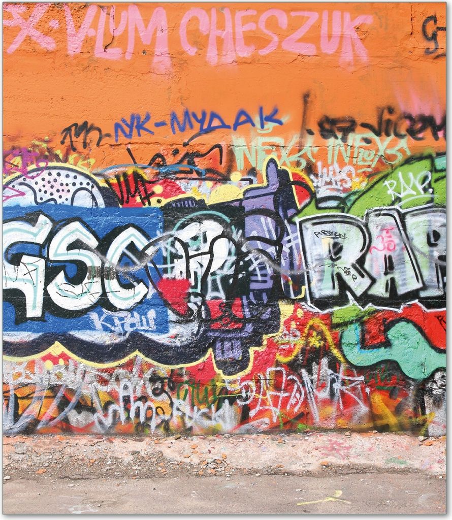 Wallario Herdabdeckplatte aus Glas, Größe 52 x 60 cm 1-teilig, Motiv RAP-Graffiti- Wand mit verschiedenen Tags