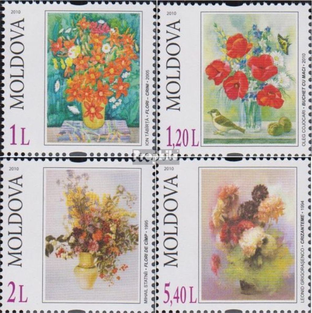 Briefmarken Moldawien 2010 Mi 709-712 (kompl.Ausg.) postfrisch Blumengemälde
