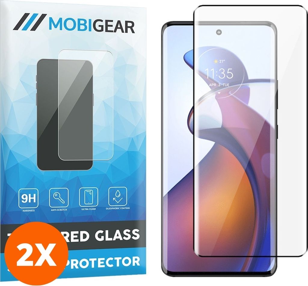 Mobigear Premium 4.99 Motorola Edge 30 Fusion Panzerglas Gehärtetes Glas Displayschutz - Hüllenfreundlich - Schwarz (2er Pack)