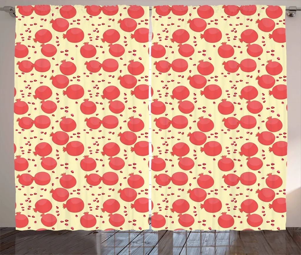 ABAKUHAUS Tenda rustica vegetariana, motivo melograno, tenda con passanti e ganci per camera da letto, 280 x 245 cm, corallo scuro Corallo scuro