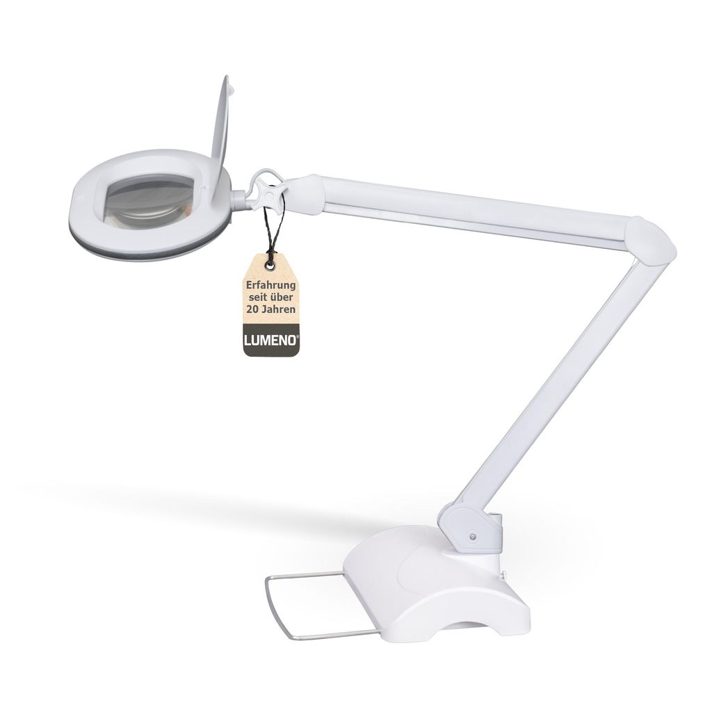 Lumeno 861XGR Lupenleuchte/Arbeitsplatzlampe 60 LEDs ovale Linse Gummiring Grau, 3 Dioptrien mit Tischstativ
