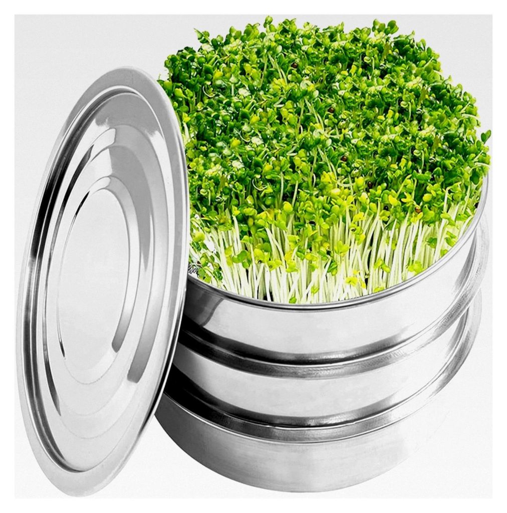 Sprossen-Anzuchtset, 2-stöckiges Sprossen-Anzuchtset mit 8,5 Zoll Durchmesser, stapelbare Sprossenschalen für Microgreens und Bohnen