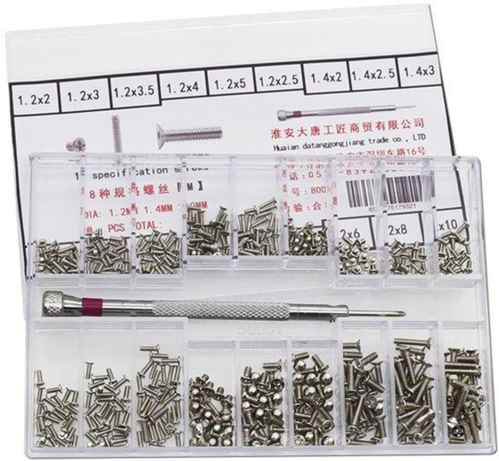 Mini-Reparaturbouten-Set, 18 Größen M1.2/M1.4/M2 Mikrobouten, Silber