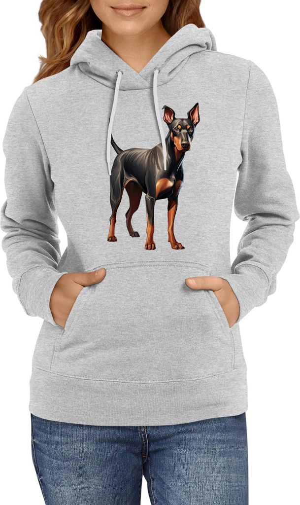 Damen Kapuzenpullover Dogs Breeds Doberman Pinscher Dog Breed 006, Lady L / Grau