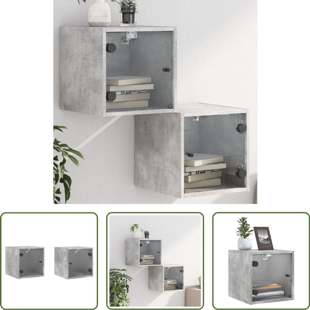 The Living Store Nachttische mit Glastüren 2 Stk. Betongrau 35x37x35 cm