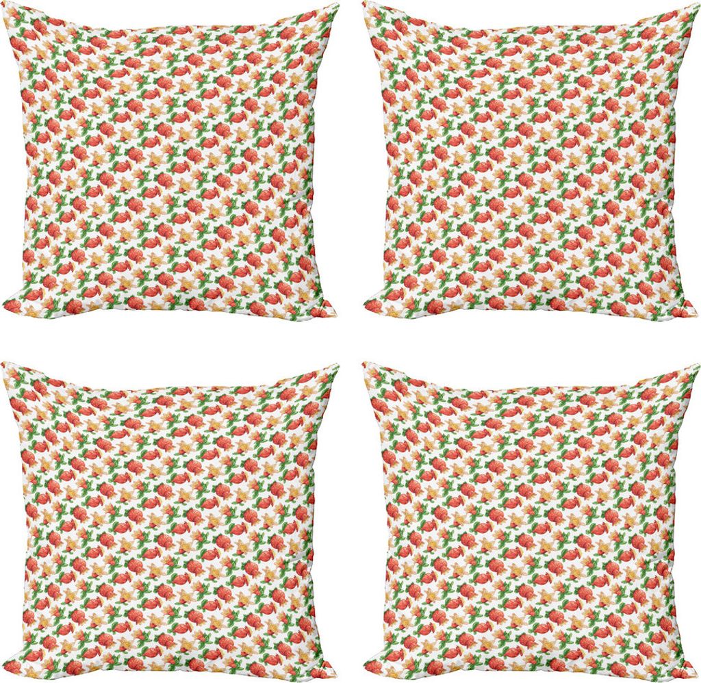 ABAKUHAUS Pflanze Aquarell Kissenbezug Set (4 Stück), Granatapfel-Frucht, Moderner Doppelseitiger Digitaldruck, 40 cm x 40 cm, Coral Brown