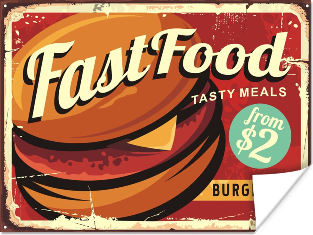 MuchoWow Poster Hamburger - Vintage - Teller 80x60 cm - Kunst für zu Hause
