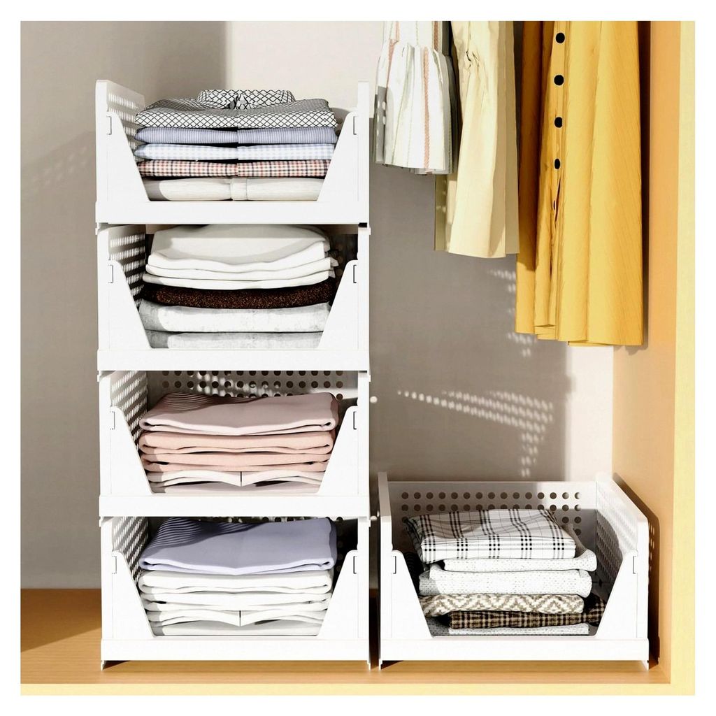 5er-Set stapelbare Schrank-Organizer, faltbare Aufbewahrungsboxen für Schlafzimmer, Küche, Bad und Büro