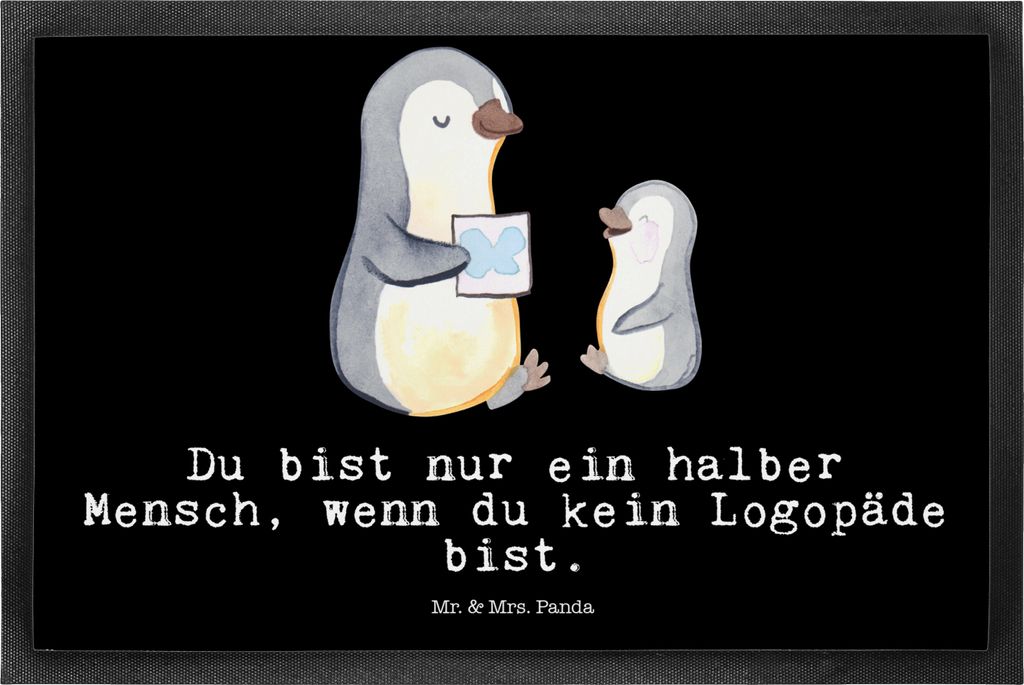 Mr. & Mrs. Panda Bodenvorleger Logopäde Herz 50 x 75 cm - Schwarz - Geschenk, Lustig, Fussmatte, Studium, Ausbildung, Schmutzfangmatte, Witzig, Sp...
