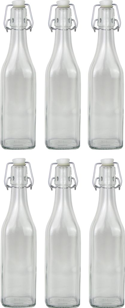 6 x vierkant Glasflasche á 500ml mit Bügelverschluss - leere Flaschen zum befüllen als Saftflasche Ölflasche Schnapsflasche Einmachflasche Lik...