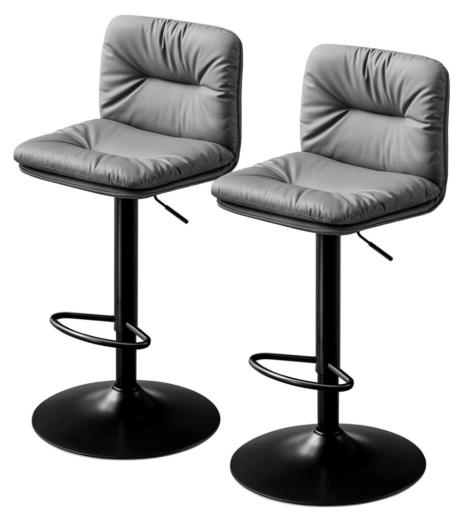 Barhocker 2er Set, höhenverstellbare Tresenhocker mit PolyurethanBezug, 360° drehbar, Küchenstühle mit Rückenlehne und Fußstütze, grau