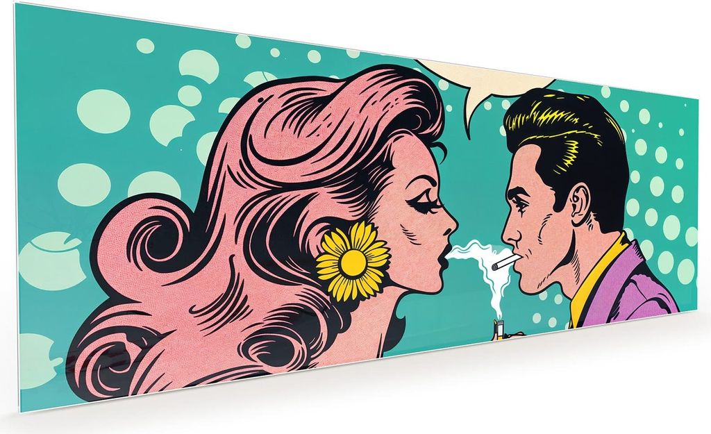 Küchenrückwand Spritzschutz Glas mit Motiv Retro Pop Art Duo 40 x 40 cm