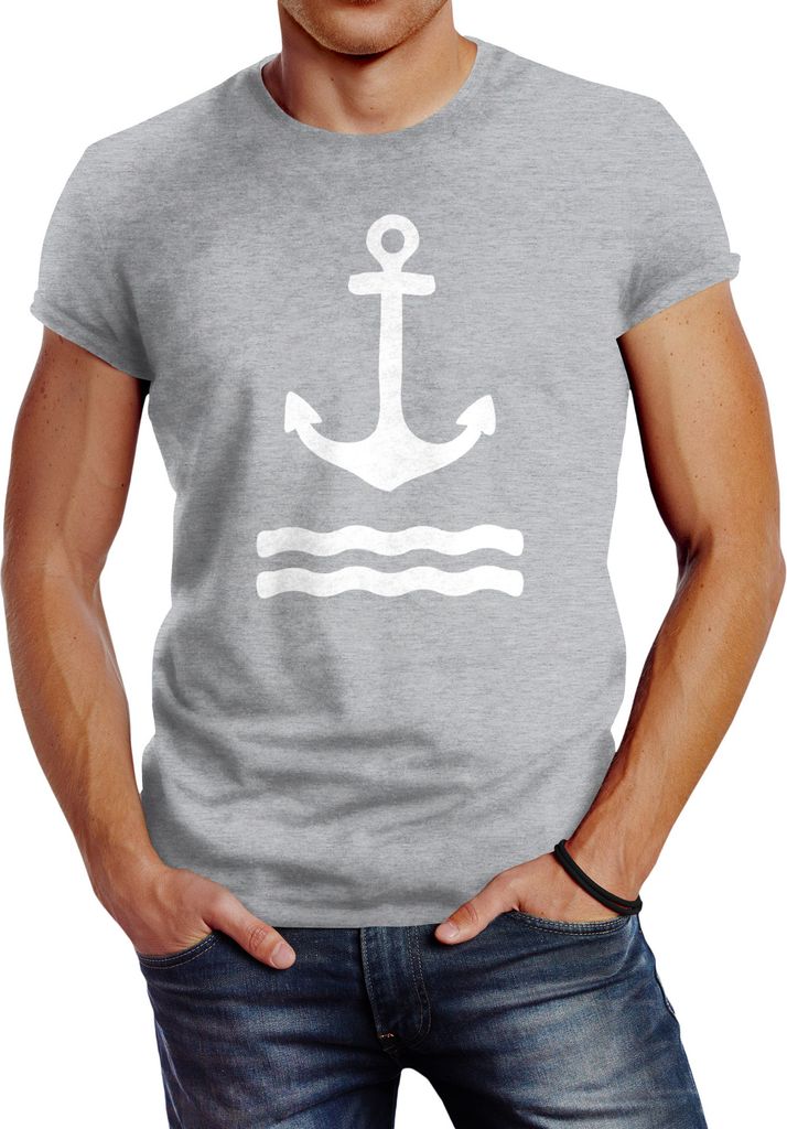 Anker Herren T-Shirt Wasserwelle Slim Fit Neverless grau 4XL