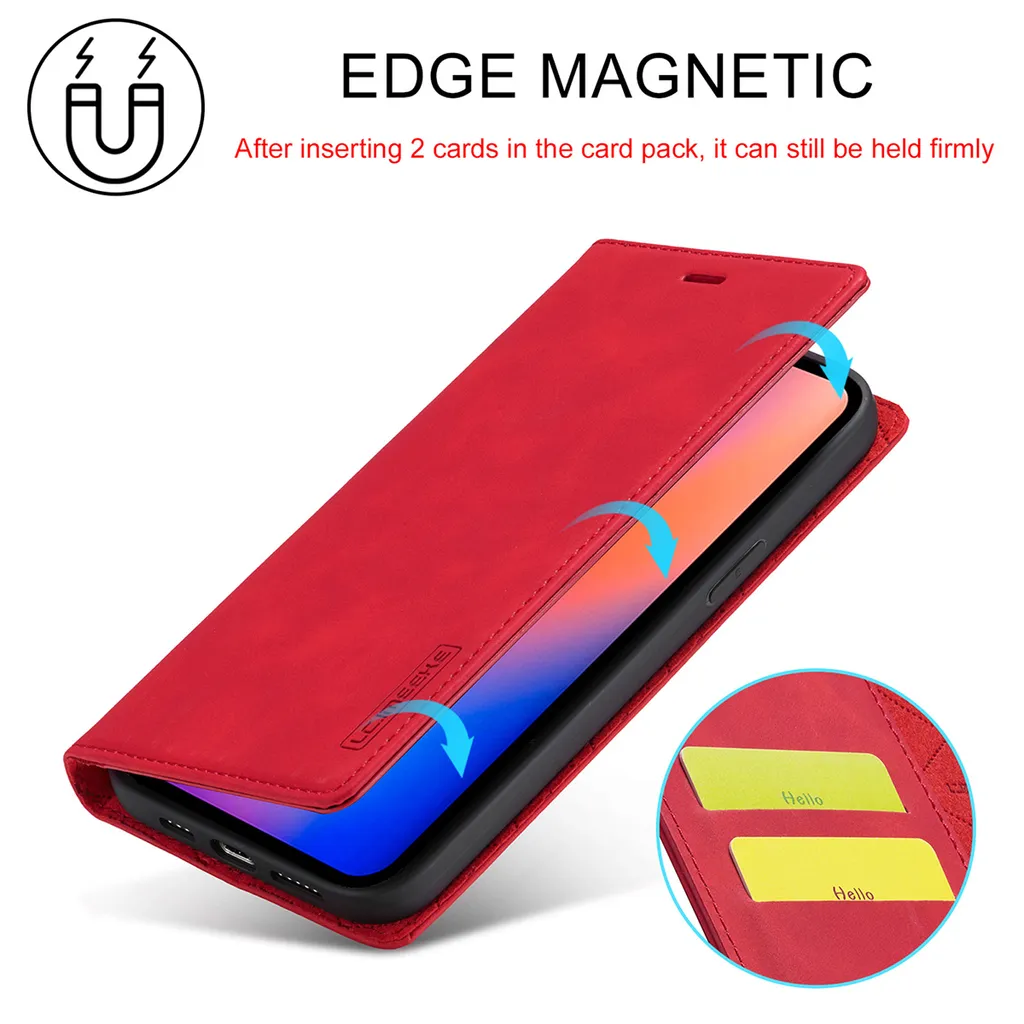 Custodia A Portafoglio In PU Per IPhone 13 Mini – Rossa, Con Chiusura Magnetica, Slot Per Carte E Supporto Regolabile