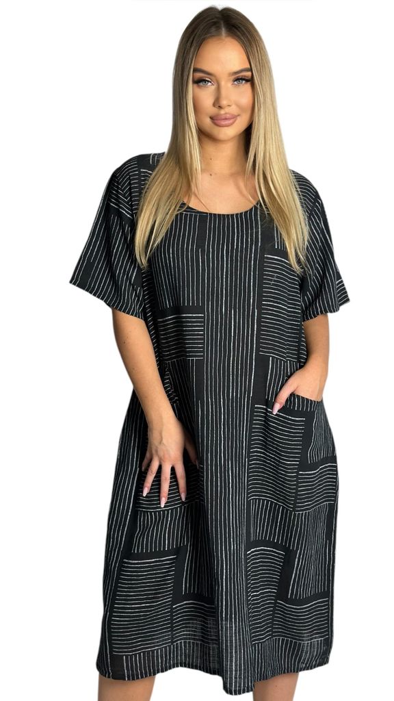 Damen 100% Baumwollkleid Casual Shirtkleid Style Strandkleid Sommerkleid 377 Schwarz Einheitsgr. 36-40