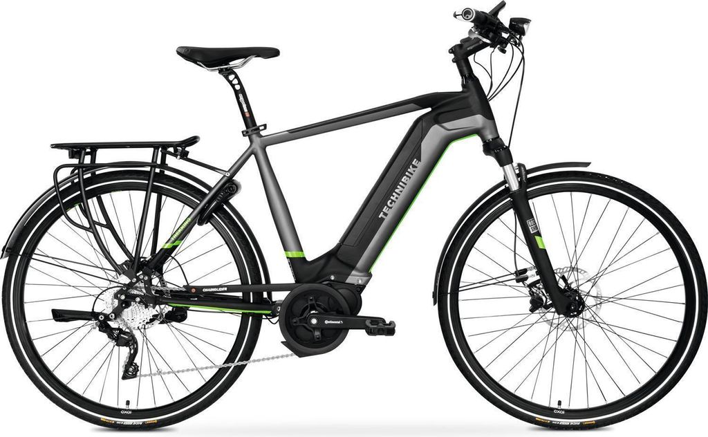 28 Zoll E-Bike TechniBike Trekking Elektro Fahrrad Herren Pedelec Conti 600Wh Deore XT 10G. Schwarz Grün Gr.M