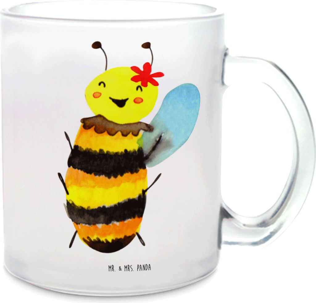 Mr. & Mrs. Panda Teetasse Biene Happy - Transparent - Geschenk, Tee Tasse, Pott, Haferl, Teeglas, Glasbecher