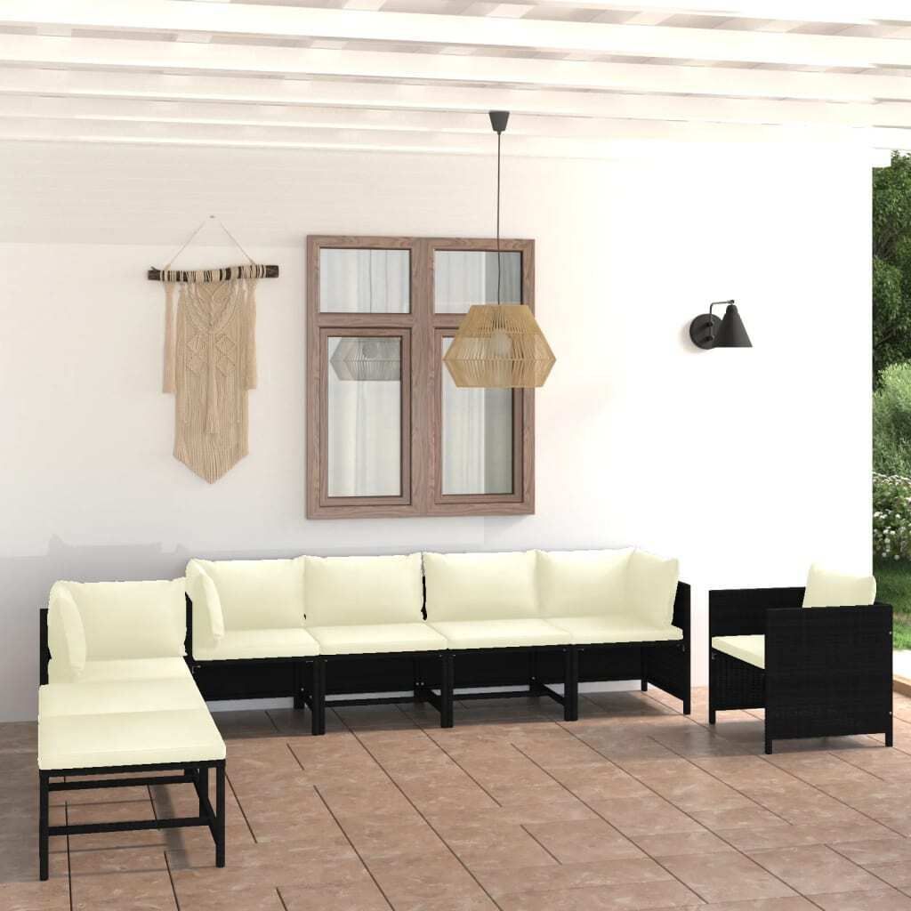 Maison Exclusive - 8-tlg. Garten-Lounge-Set mit Kissen Poly Rattan Schwarz