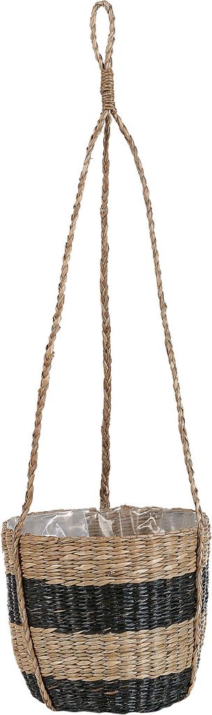 BELIANI Blumenampel Natur und Schwarz aus Seegras Rund im Boho Stil Modern Hängender Pflanzenkorb Indoor für Wohnzimmer Schlafzimmer Flur