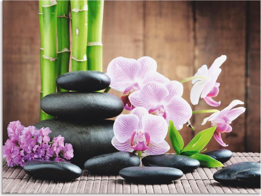 ARTland Wandbild Alu für Innen & Outdoor Spa Konzept Zen Steinen Orchideen Größe: 60x45 cm
