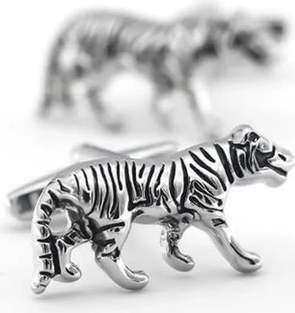 Boutons de manchette tigre sculptés en relief, design original en métal