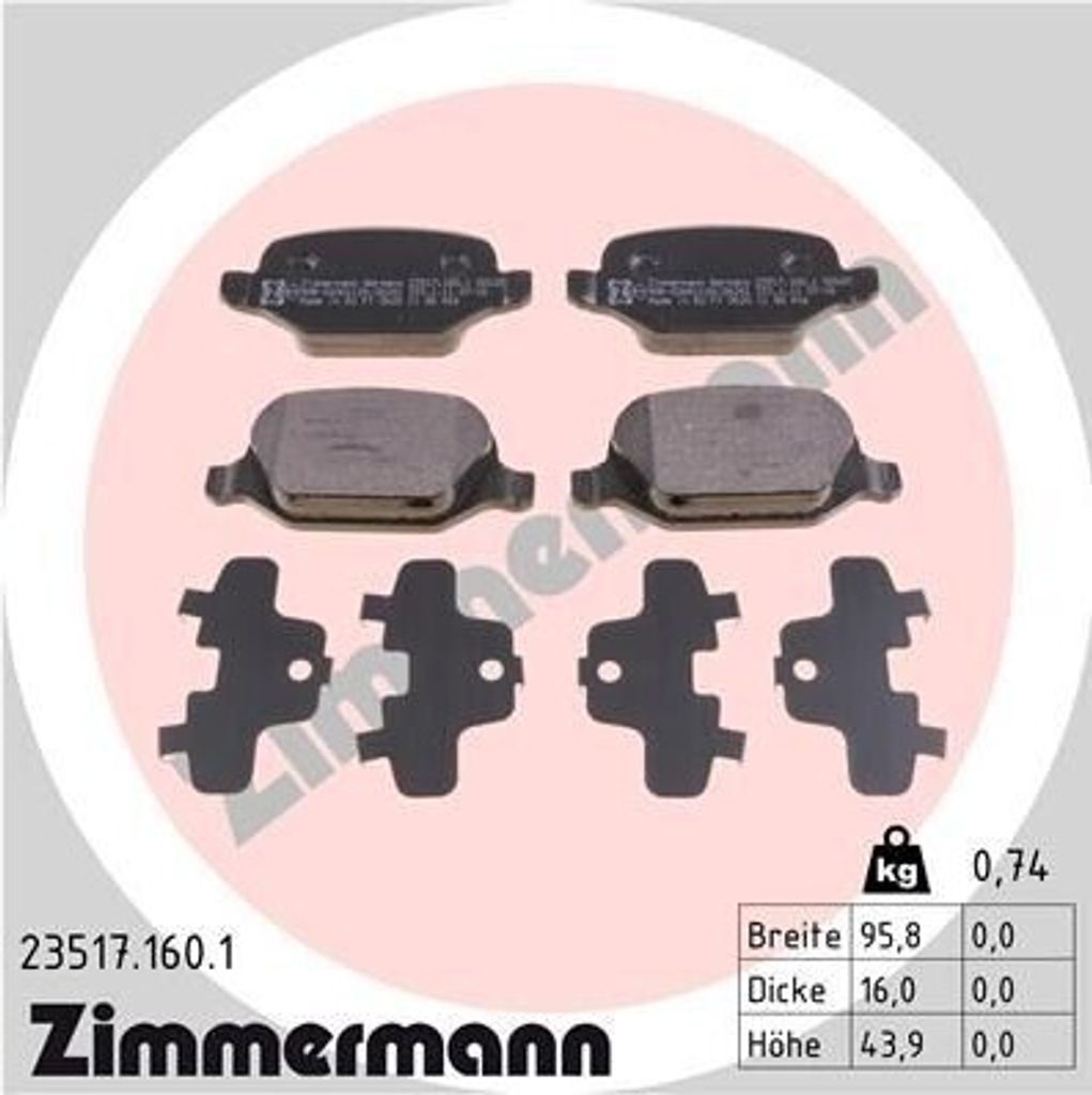 ZIMMERMANN 23517.160.1 - Bremsbeläge für 147 (937), 156 (932), GT (937), Linea