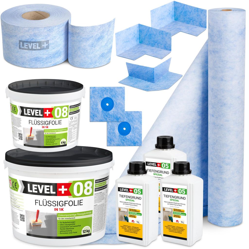 Dicht-Set Flüssigfoliefür 16kg Badabdichtung Dichtband Dichtbahn HQ LEVEL+ SET44