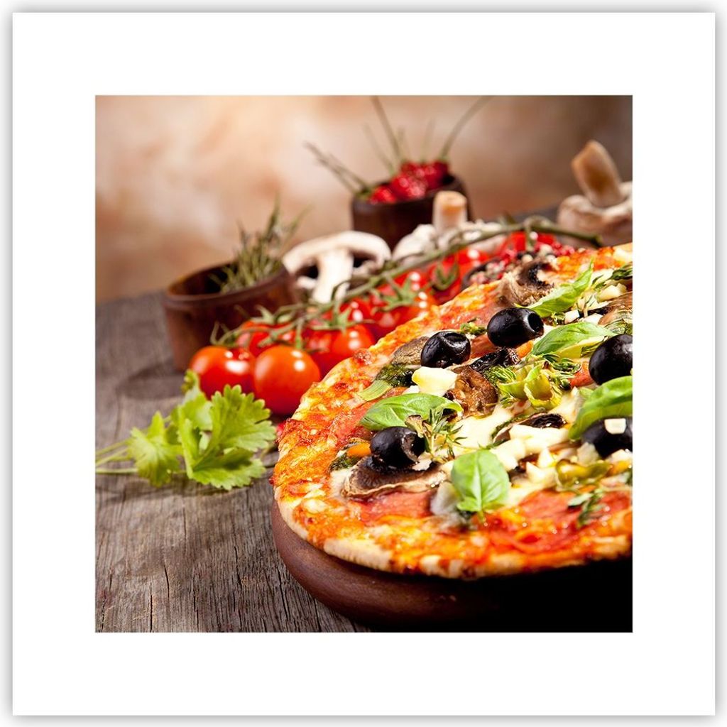 Poster - Poster ohne Rahmen - Pizza Essen Italien Tradition - 30x30 cm - Wand Bild - Wanddeko - Wandbilder - Kunstposter - Wandposter - Bilder - Ku...